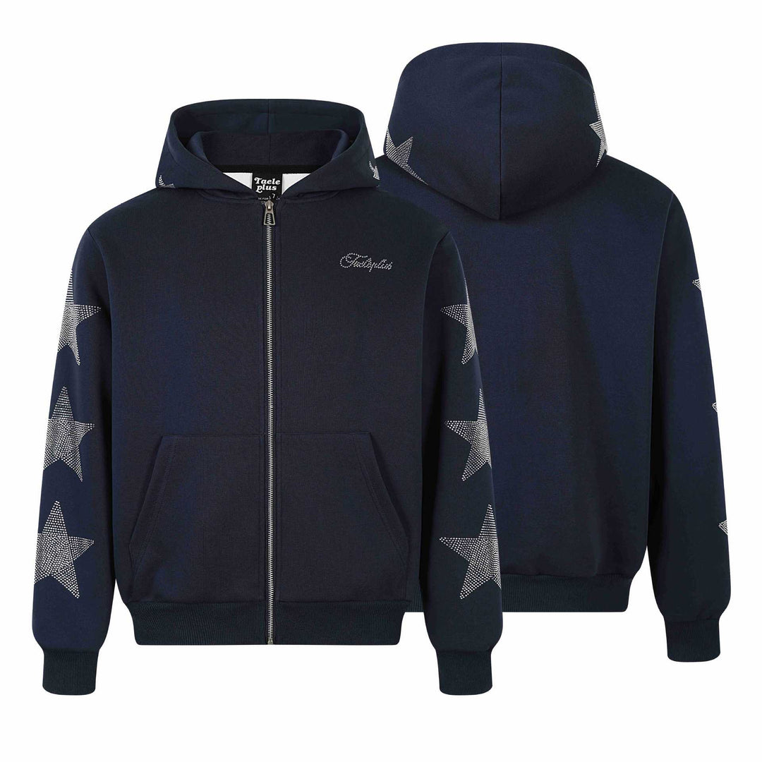 Damen Kapuzenjacke mit Strassstern-Applikationen und durchgehendem Reißverschluss Drune