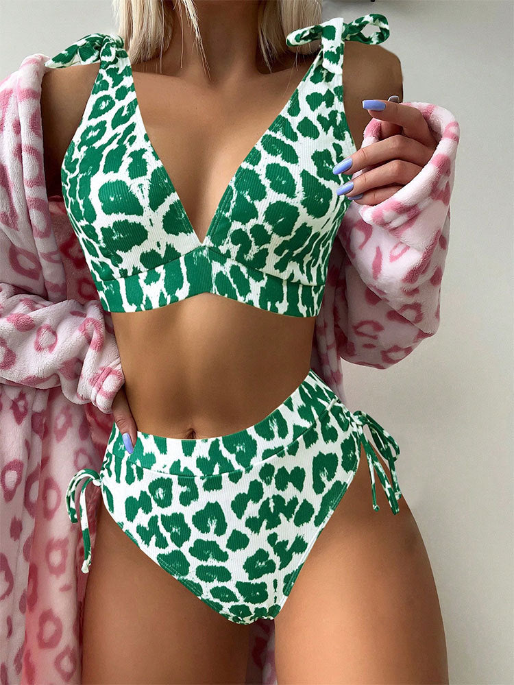 Damen Hochgeschnittener Bikini mit verspieltem Leopardenmuster Drune