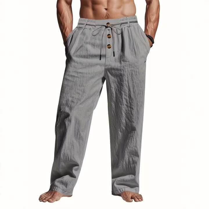 Herren Bequeme Strandhose mit Kordelzug und Holzknöpfen Drune