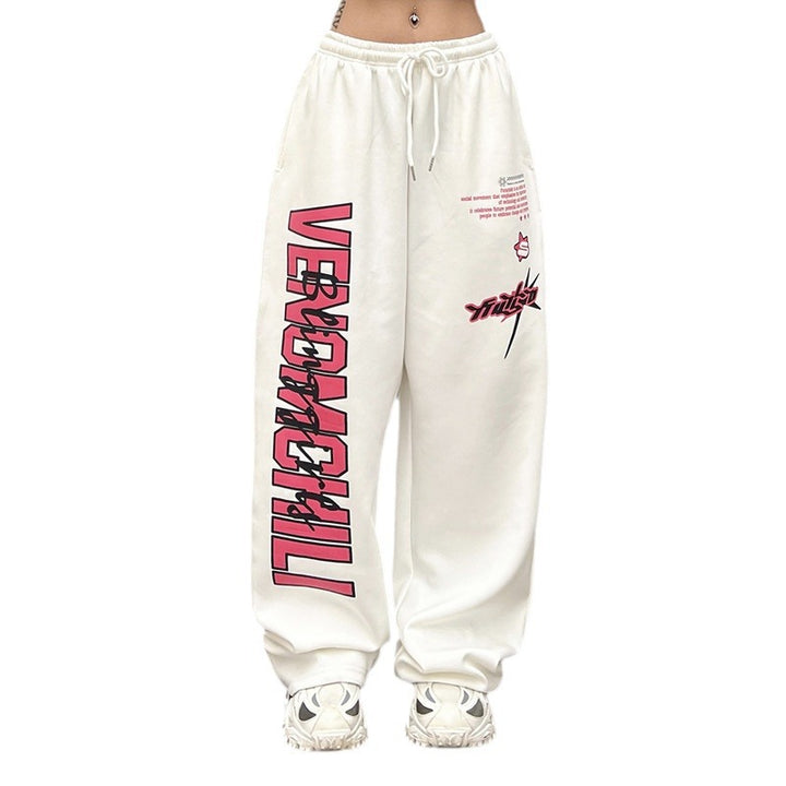 Damen nan weite High‑Waist Jogginghose mit auffälligem Grafikprint Drune