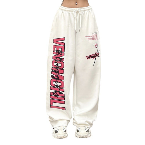 Damen nan weite High‑Waist Jogginghose mit auffälligem Grafikprint Drune