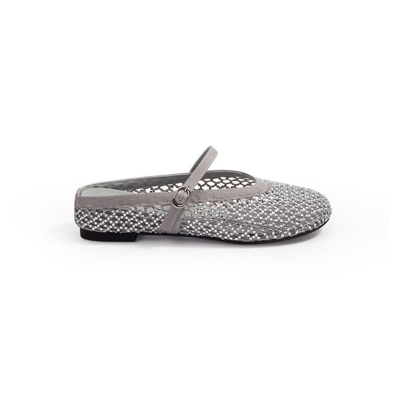 Damen eleganten Ballerinas mit modischem Netzdesign und funkelnden Details Drune