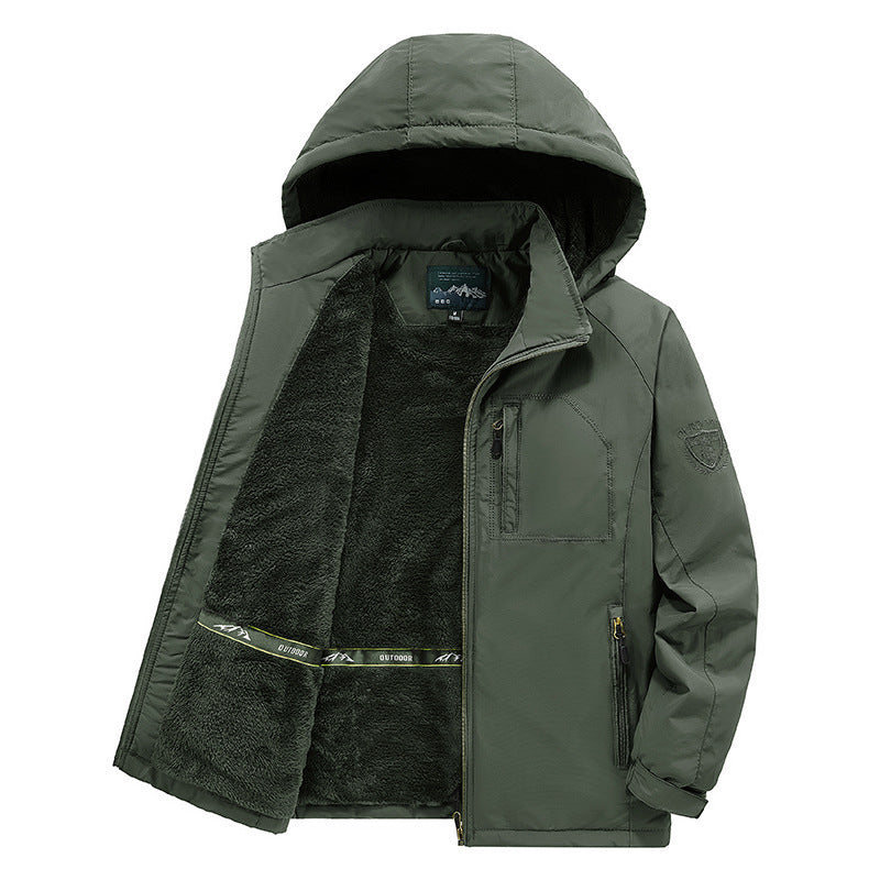 Herren nan winddichte Thermojacke mit kuscheligem Kunstfell-Innenfutter, Kapuze und multifunktionalen Reißverschlusstaschen Drune