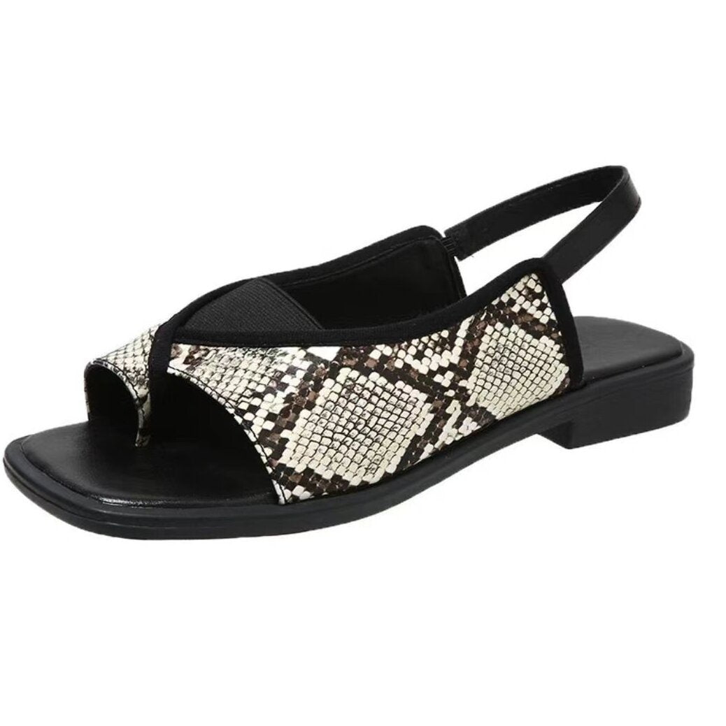 Damen nan Zehenring-Sandalette mit Schlangenprägung, elastischem Mittelfußriemen und gepolstertem Komfortfußbett Drune