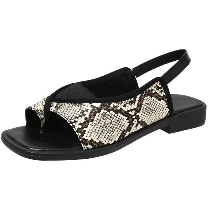 Damen nan Zehenring-Sandalette mit Schlangenprägung, elastischem Mittelfußriemen und gepolstertem Komfortfußbett Drune