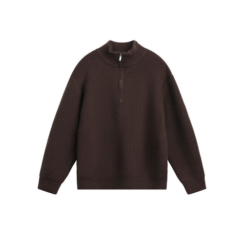 Unisex Grobstrick-Pullover mit halbem Reißverschluss und Stehkragen Drune