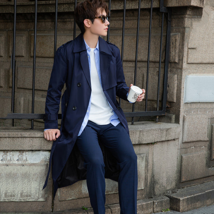 Herren Taillierter Trenchcoat aus wasserabweisendem Twill mit doppelreihiger Knopfleiste Drune