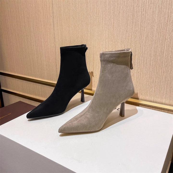 Damen Modische spitze Stiefeletten mit hohem Absatz Drune