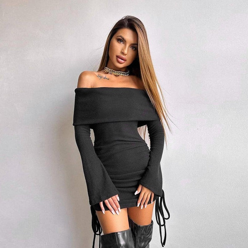 Damen Off-Shoulder Oberteil mit Raffungen und Kordeldetails Drune