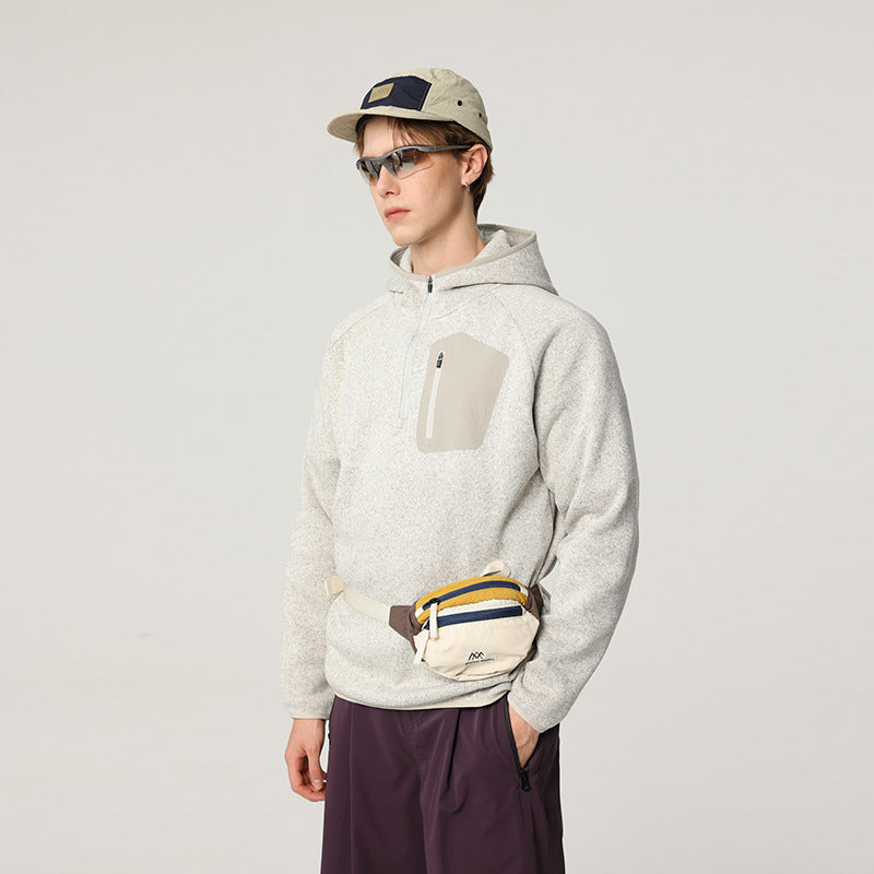 Damen Fleece-Halbzip Kapuzenpullover mit Brust-Zip-Tasche und relaxed Oversize-Schnitt Drune