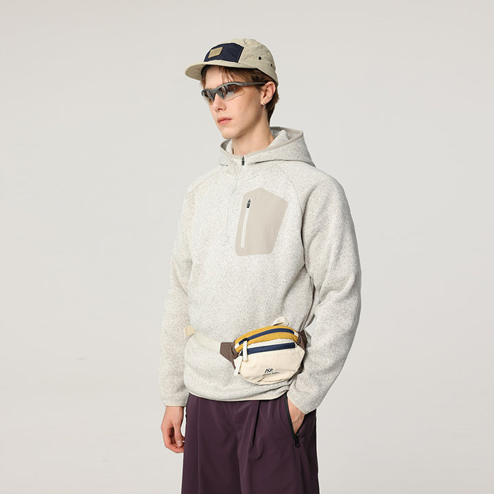 Damen Fleece-Halbzip Kapuzenpullover mit Brust-Zip-Tasche und relaxed Oversize-Schnitt Drune