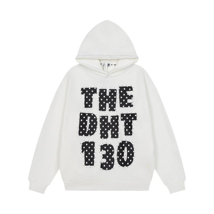 Unisex Oversize-Kapuzenpullover mit Statement-Print und Polka‑Dot-Applikation Drune