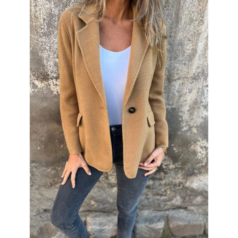 Damen Kastenförmiger Kurzmantel im Blazer-Look aus Wollmix mit fallendem Revers Drune