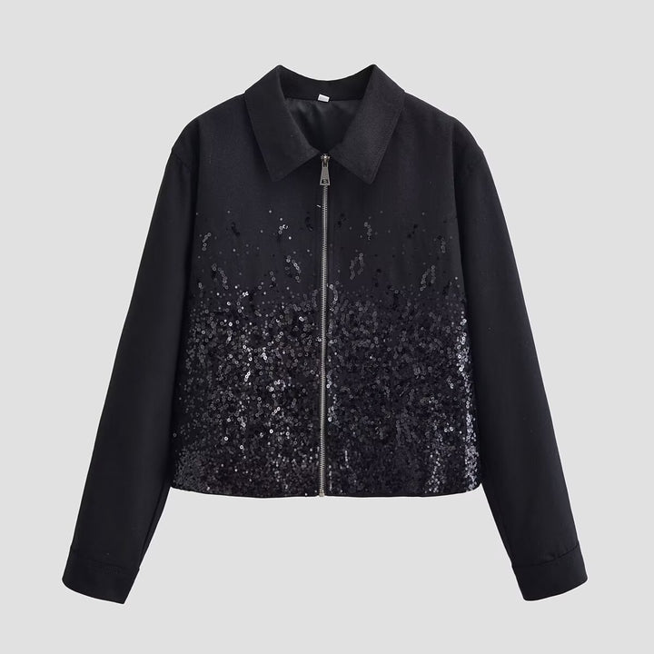 Damen Kurzjacke mit durchgehendem Reißverschluss und Paillettenfront Drune