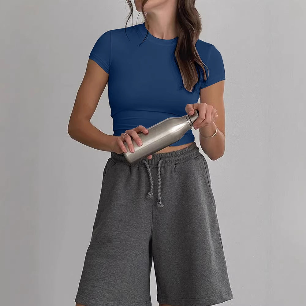 Damen lässiges cropped T-Shirt aus hautfreundlichem Material mit Rundhalsausschnitt Drune