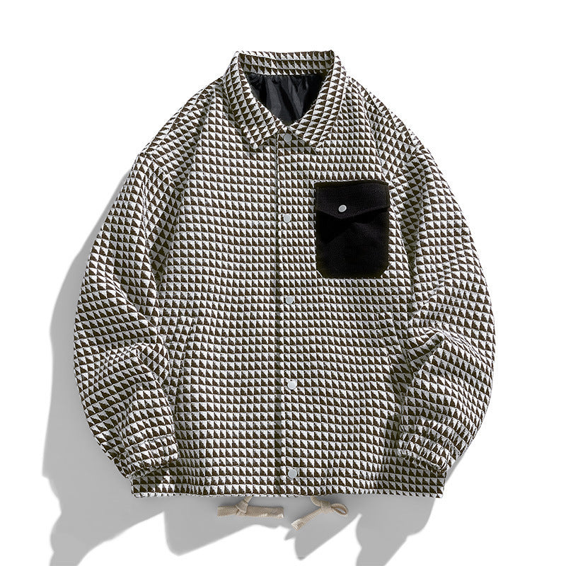 Herren Gepolsterte Coach‑Jacke mit geometrischem Muster und Kontrastbrusttasche Drune