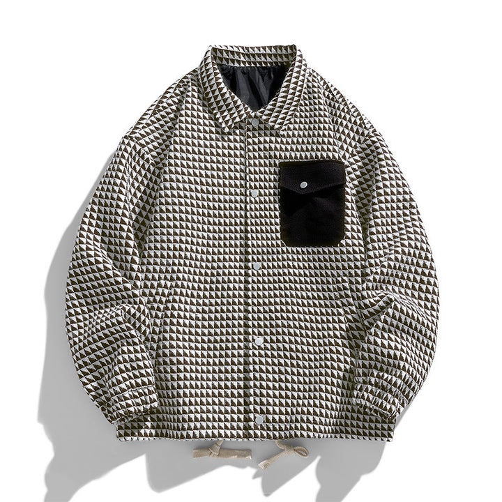 Herren Gepolsterte Coach‑Jacke mit geometrischem Muster und Kontrastbrusttasche Drune