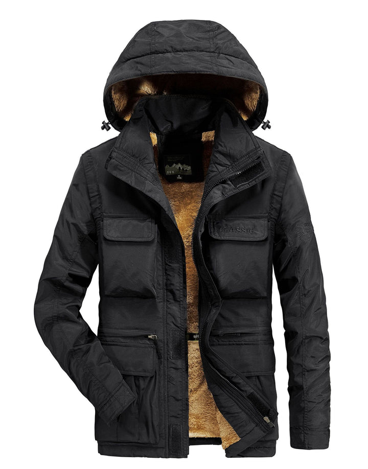 Herren Expedition-Fieldparka mit vollem Teddyfutter, verstellbarer Kapuze und Mehrfach-Cargo-Taschen Drune