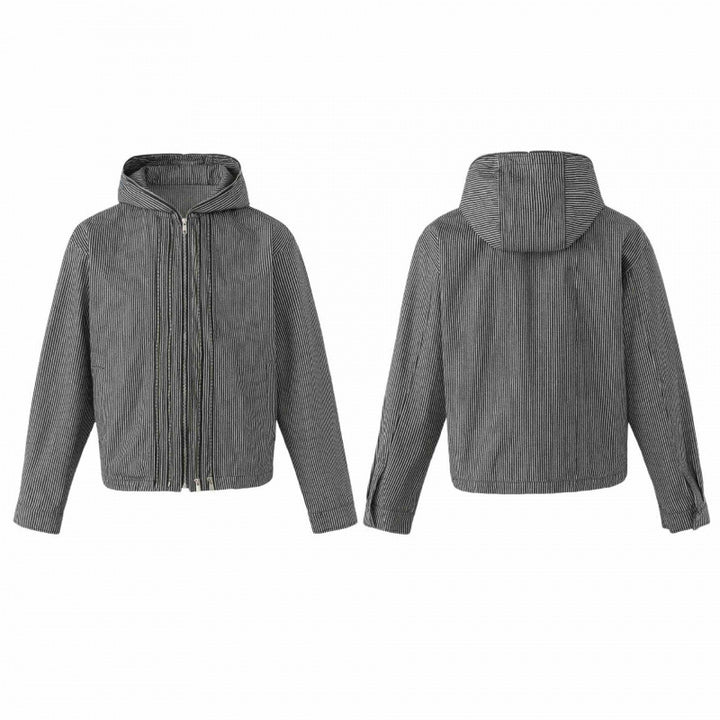 Unisex Kapuzenjacke im Boxy‑Cut mit Doppelreißverschluss und Nadelstreifen‑Optik Drune