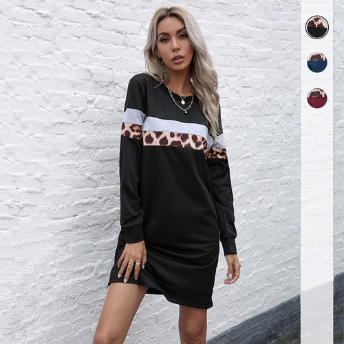 Damen lässiges Sweatshirt-Kleid mit Tiermuster und strukturierten Ärmeln Drune
