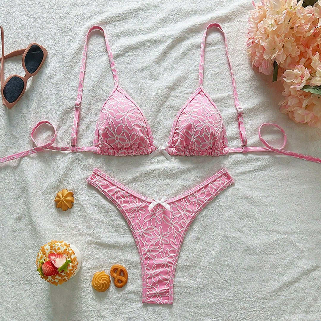 Damen Verspielter Triangel-Bikini mit floralen Applikationen Drune