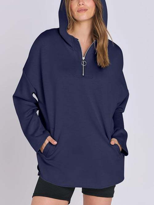 Damen Hoodie mit halbem Reißverschluss und lockerem Schnitt Drune
