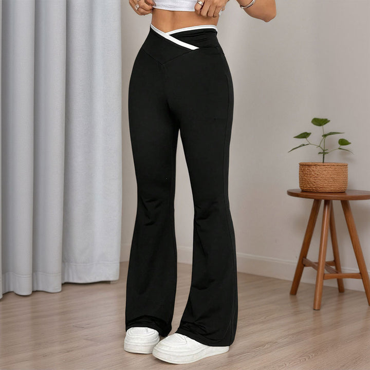 Damen figurbetonte High-Waist-Schlaghose mit V-Bund und formendem Stretchjersey Drune