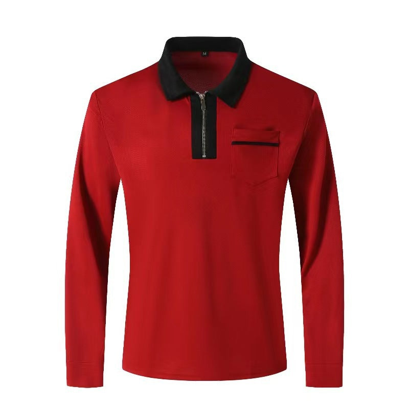 Herren Langarm-Poloshirt mit Halbzip, Kontrastkragen & Brusttasche Drune