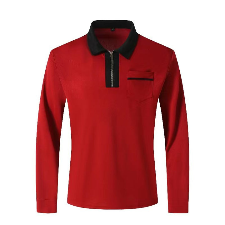 Herren Langarm-Poloshirt mit Halbzip, Kontrastkragen & Brusttasche Drune