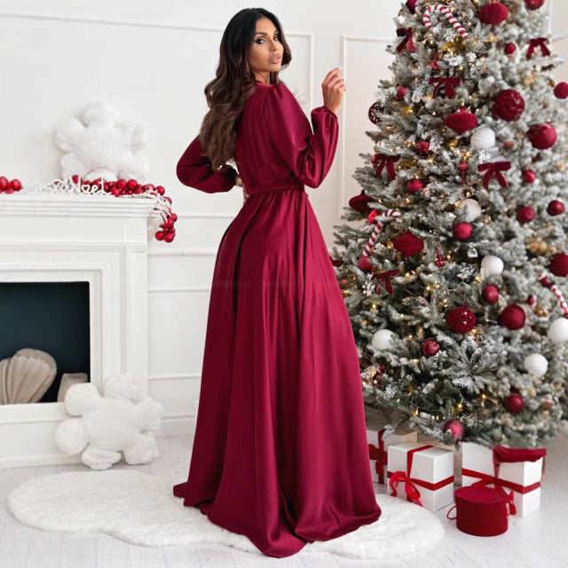 Damen hochgeschlitztes elegantes Maxikleid mit Wickel-Detail Drune