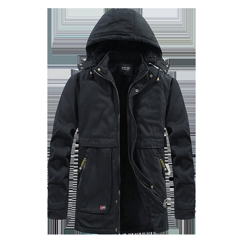 Herren Utility-Kapuzenparka aus Baumwoll-Canvas mit wärmender Teddyfutter-Innenlage und verdecktem Frontreißverschluss Drune