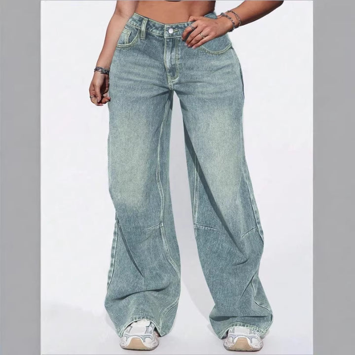 Damen High-Waist Weite Vintage-Denim Baggy-Jeans mit entspanntem Schlag Drune