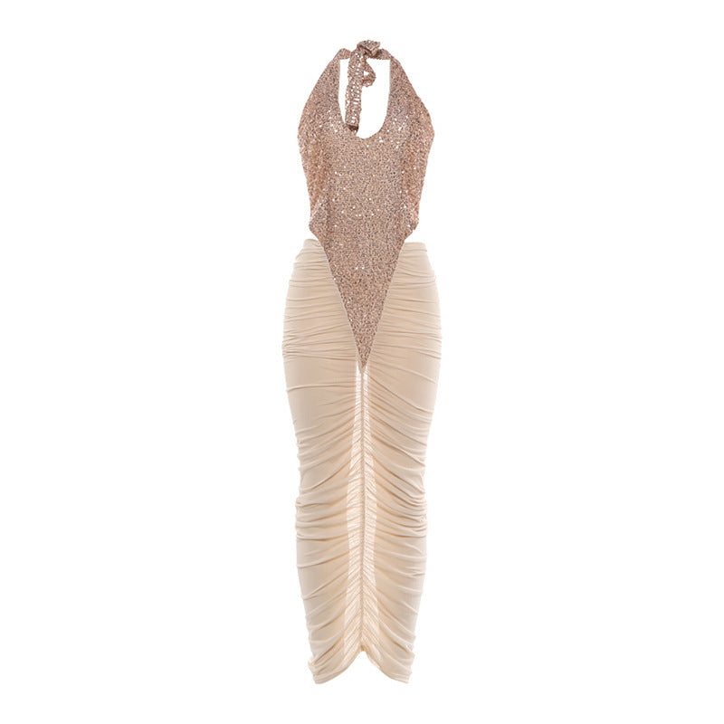 Damen Glamouröses Abendkleid mit Pailletten und Raffungen Drune
