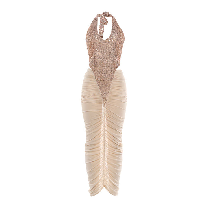 Damen Glamouröses Abendkleid mit Pailletten und Raffungen Drune