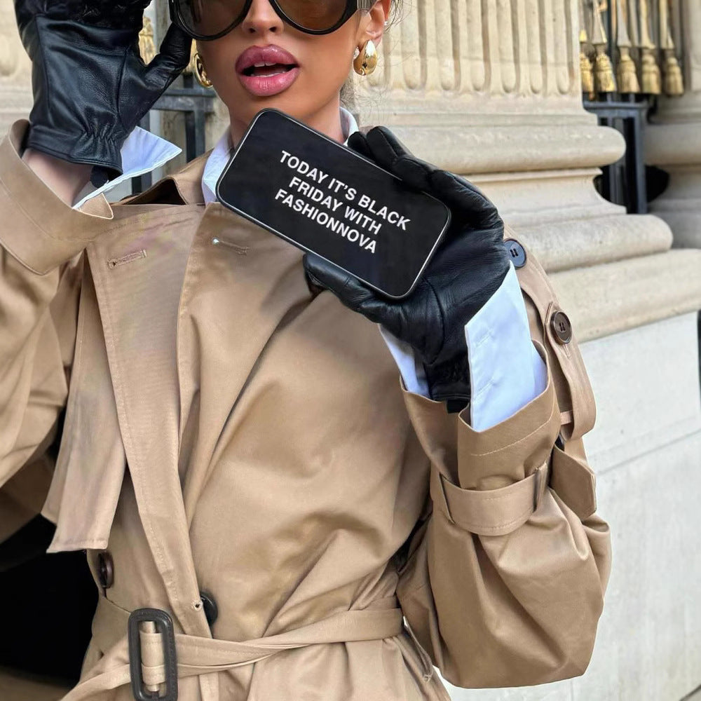 Damen stilvolle Trenchcoat mit praktischen Taschen und Gürtel Drune