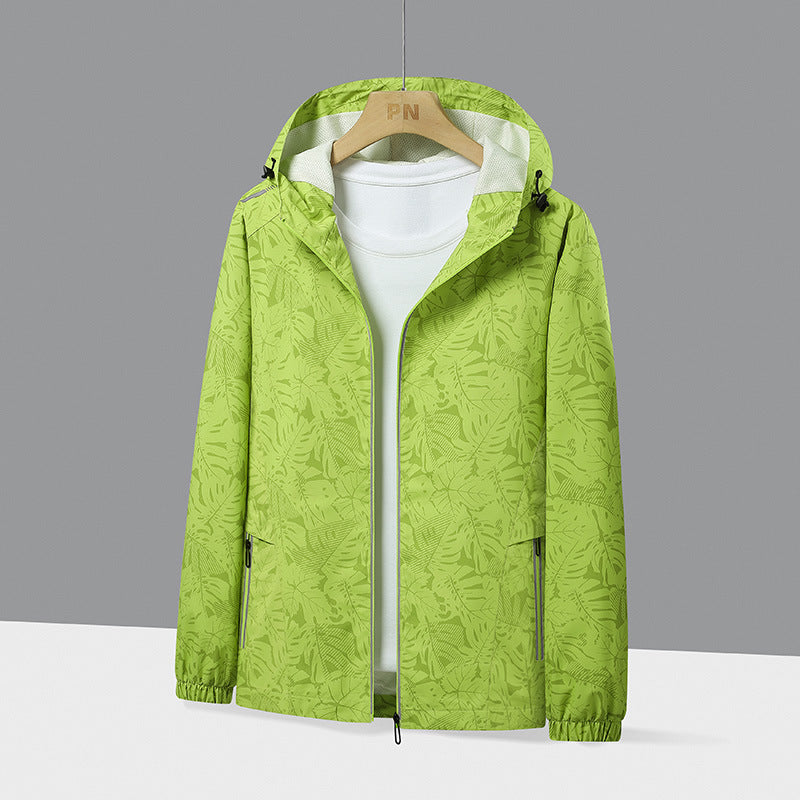 Herren Leichte Kapuzen-Windjacke mit botanischem Alloverprint und elastischen Bündchen Drune