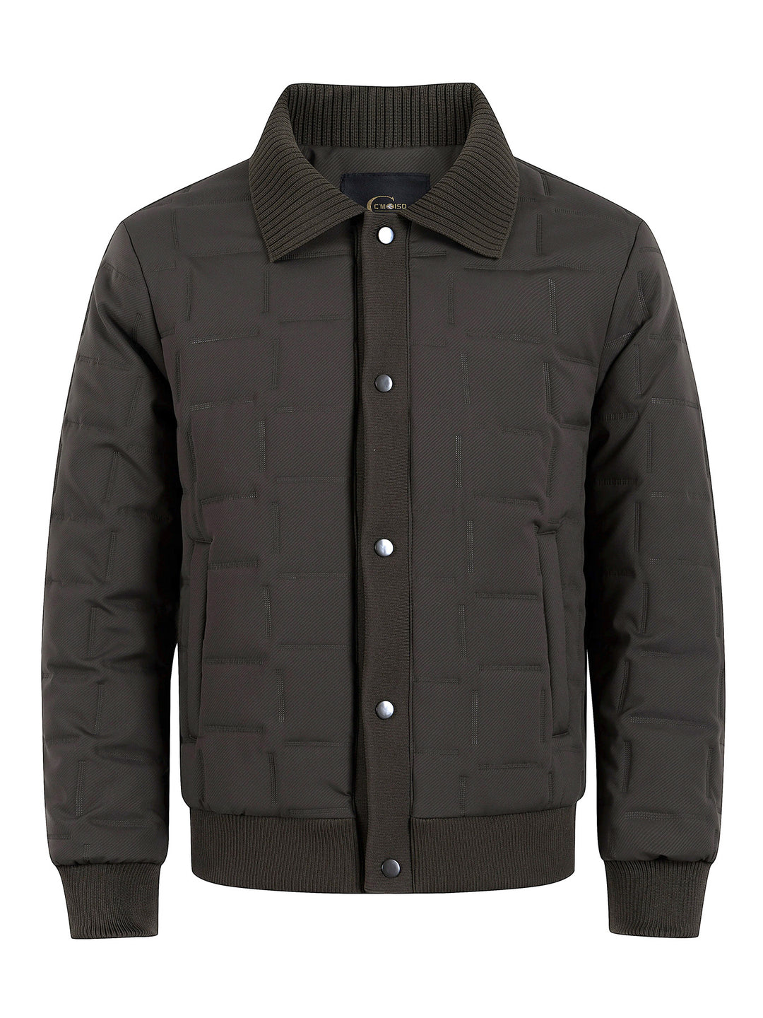 Herren Kurz geschnittene gesteppte Bomberjacke mit Rippenkragen, Druckknopfleiste und geometrischem Quilt Drune