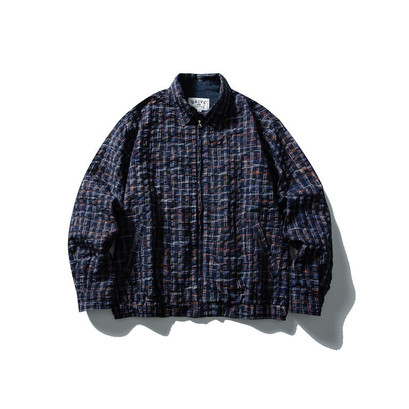 Herren Karierte Harrington‑Jacke mit Reißverschluss, Hemdkragen und elastischem Saum Drune