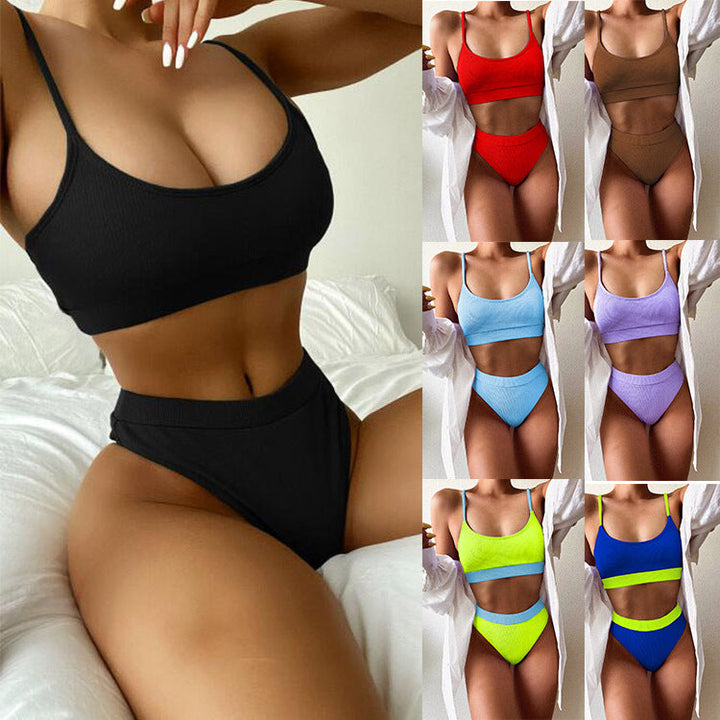 Damen Hochtailliertes Bikini-Set mit strukturiertem Oberteil Drune