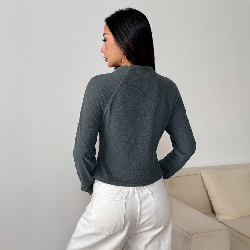 Damen sportlicher Fleece-Oberteil mit Stehkragen und Reißverschluss Drune
