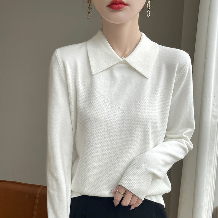 Damen Strickpullover mit Hemdkragen und strukturierter Vorderseite Drune