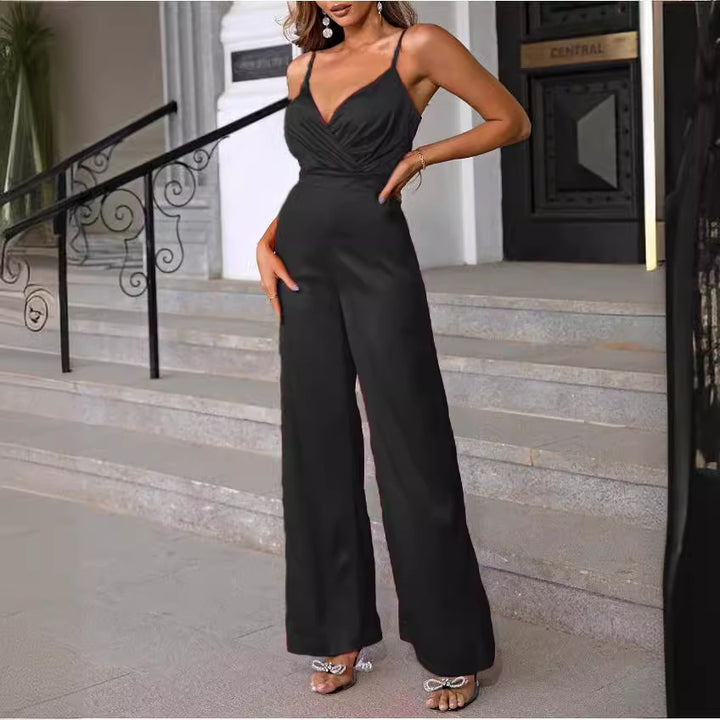 Damen Eleganter Jumpsuit mit tiefem V-Ausschnitt und schmaler Taille Drune