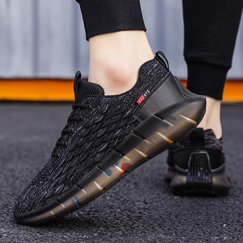 Unisex atmungsaktive Strick-Laufsneaker mit transparenter Wellenlaufsohle und gepolstertem Sockeneinstieg Drune