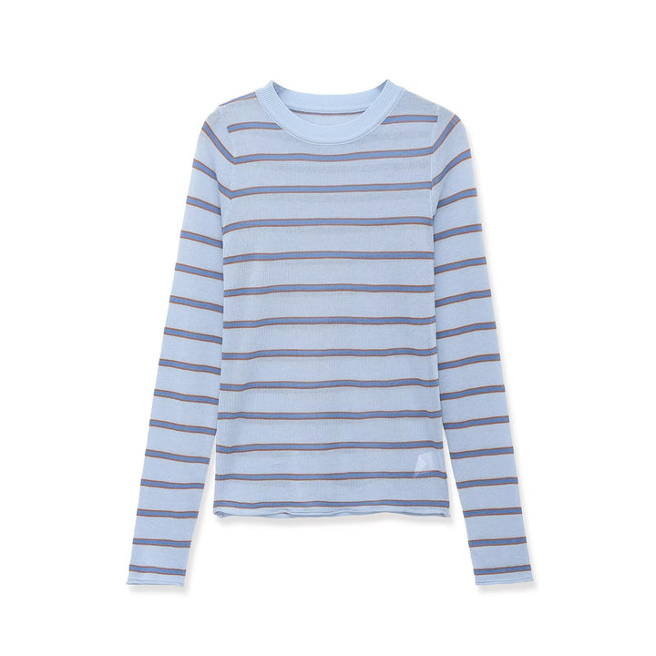 Damen Feinstrick-Pullover im Slim-Fit mit Rundhals und horizontalen Kontraststreifen Drune