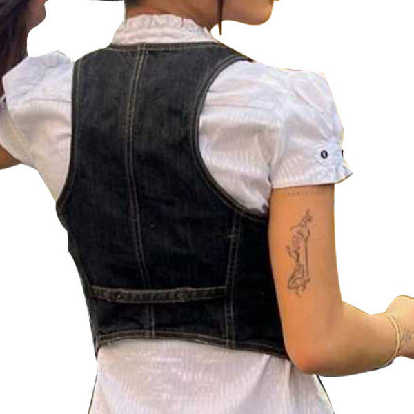 Damen Denim-Weste mit eleganten Knopfdetails und modernen Taschen Drune