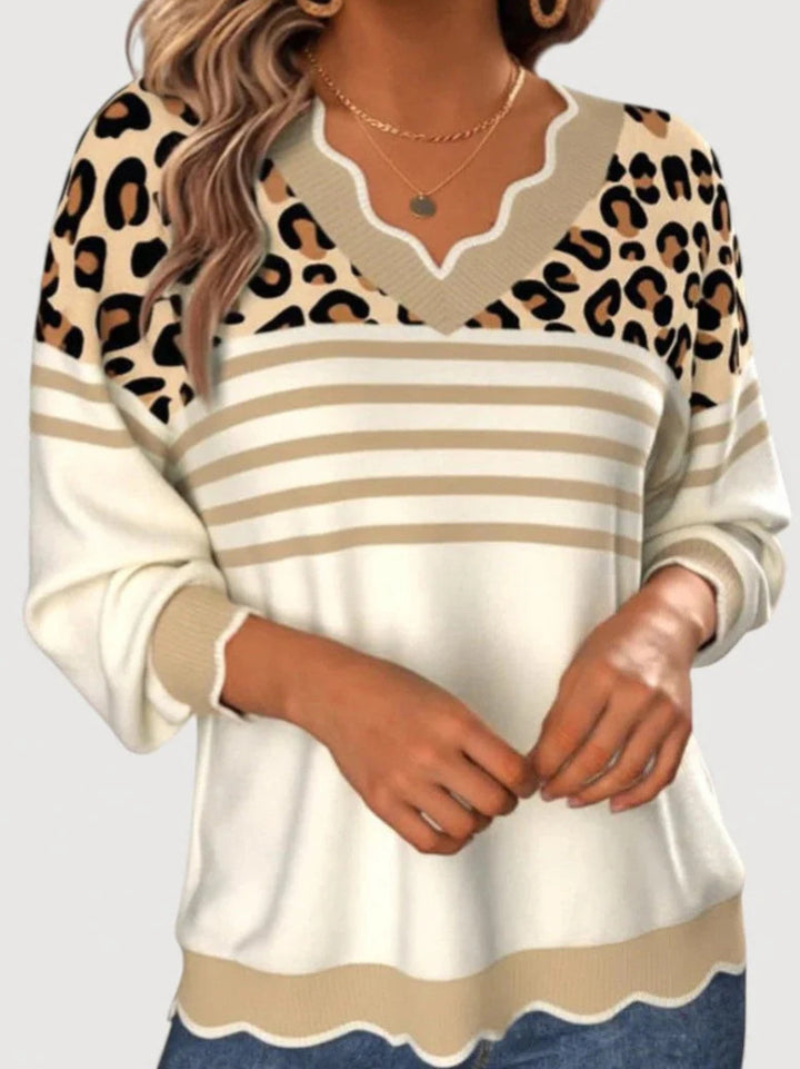 Damen Modischer V-Pullover mit Leo-Print