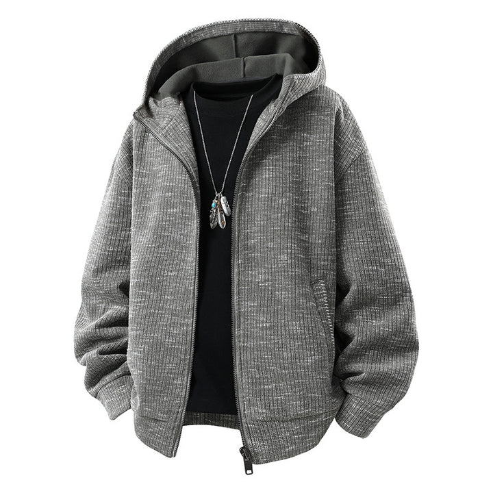 Herren Gepolsterte Strickoptik‑Kapuzenjacke mit Thermofutter und Zwei‑Wege‑Reißverschluss Drune
