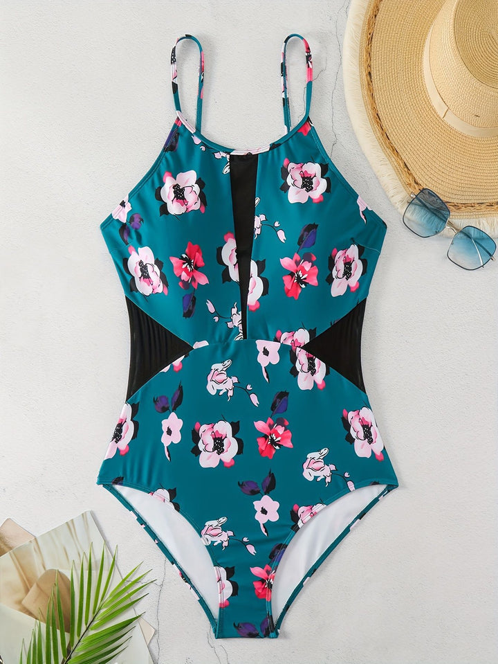 Damen Einteiliger Badeanzug mit modischem floralem Design und schickem Schwarz Drune