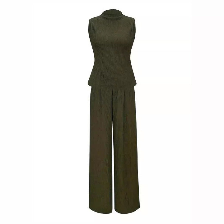 Damen eleganter Jumpsuit mit Rippstruktur und hochgeschlossenem Kragen Drune