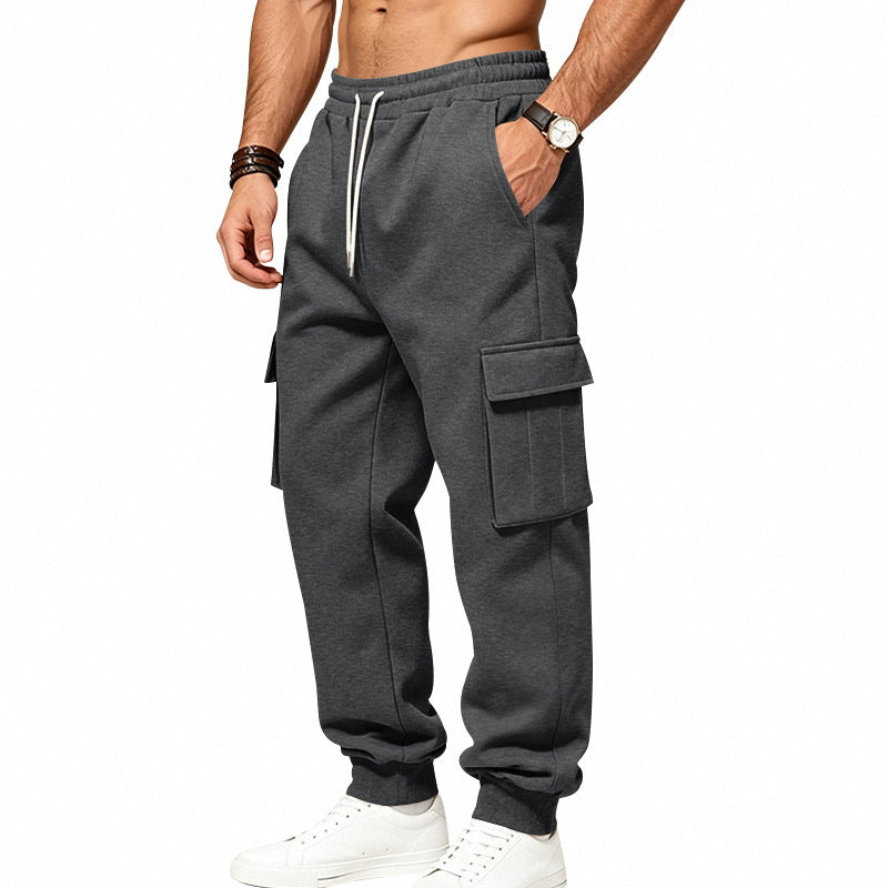 Herren locker geschnittene Cargo-Jogginghose mit elastischem Bund und großen Klappentaschen Drune